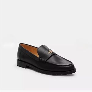 Coach Black Leather Slip-On Loafers with Gold Accent